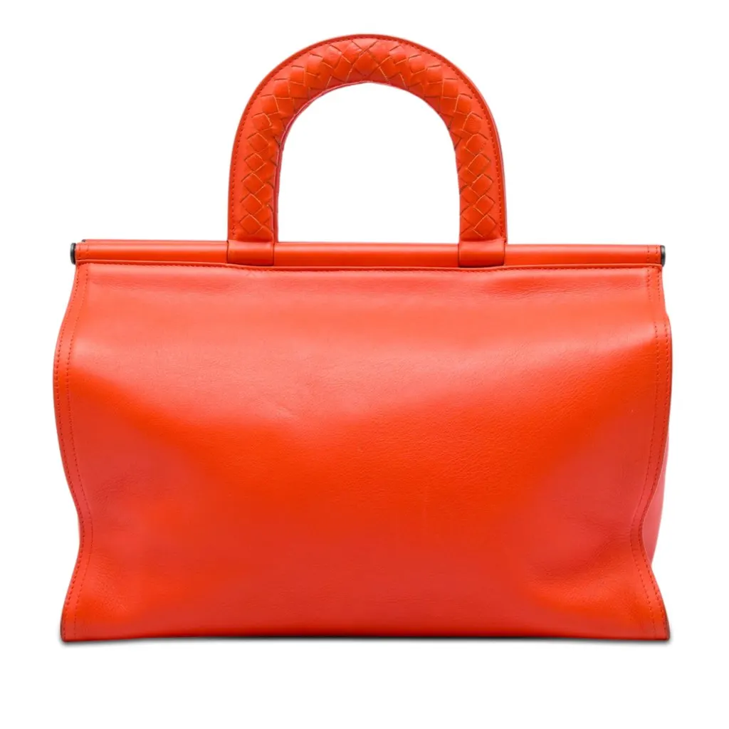 Bottega Veneta Leather Intrecciato Frame Top Handle Bag Orange Leather Very good - Front View