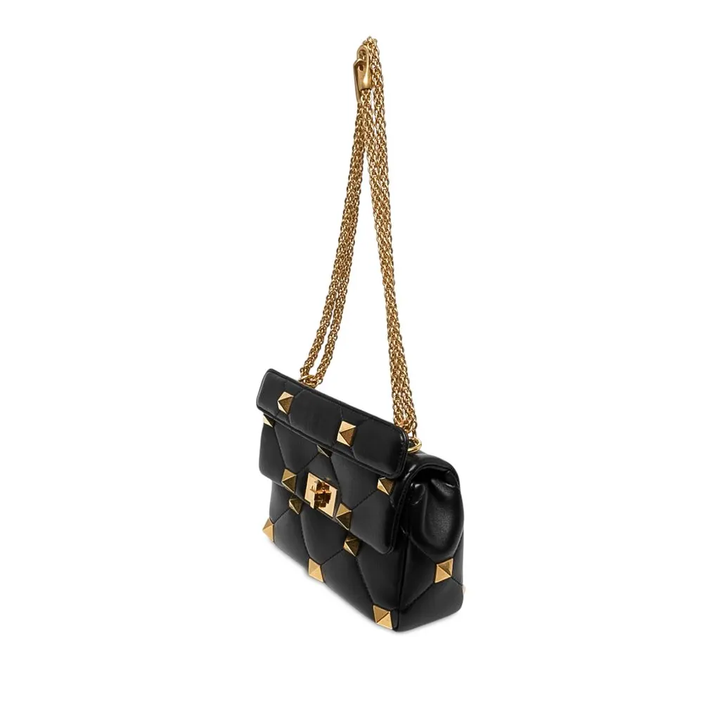 Valentino Medium Nappa Roman Stud Satchel Black Leather Good - Back View