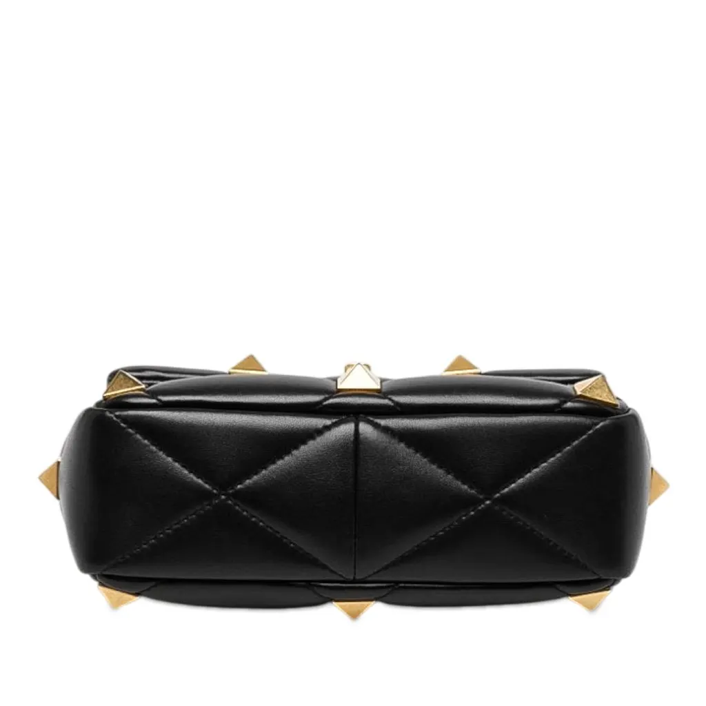Valentino Medium Nappa Roman Stud Satchel Black Leather Good - Inside View