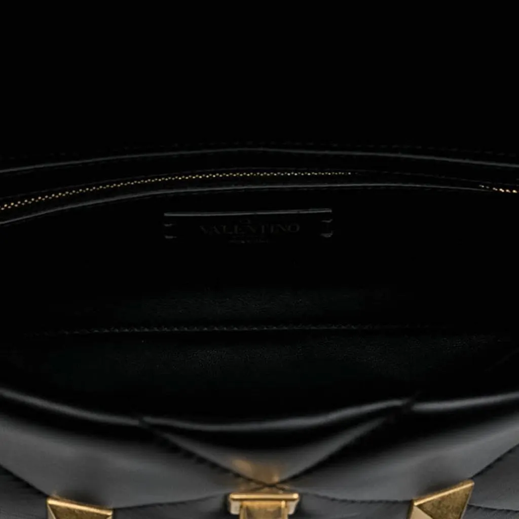 Valentino Medium Nappa Roman Stud Satchel Black Leather Good - Model View