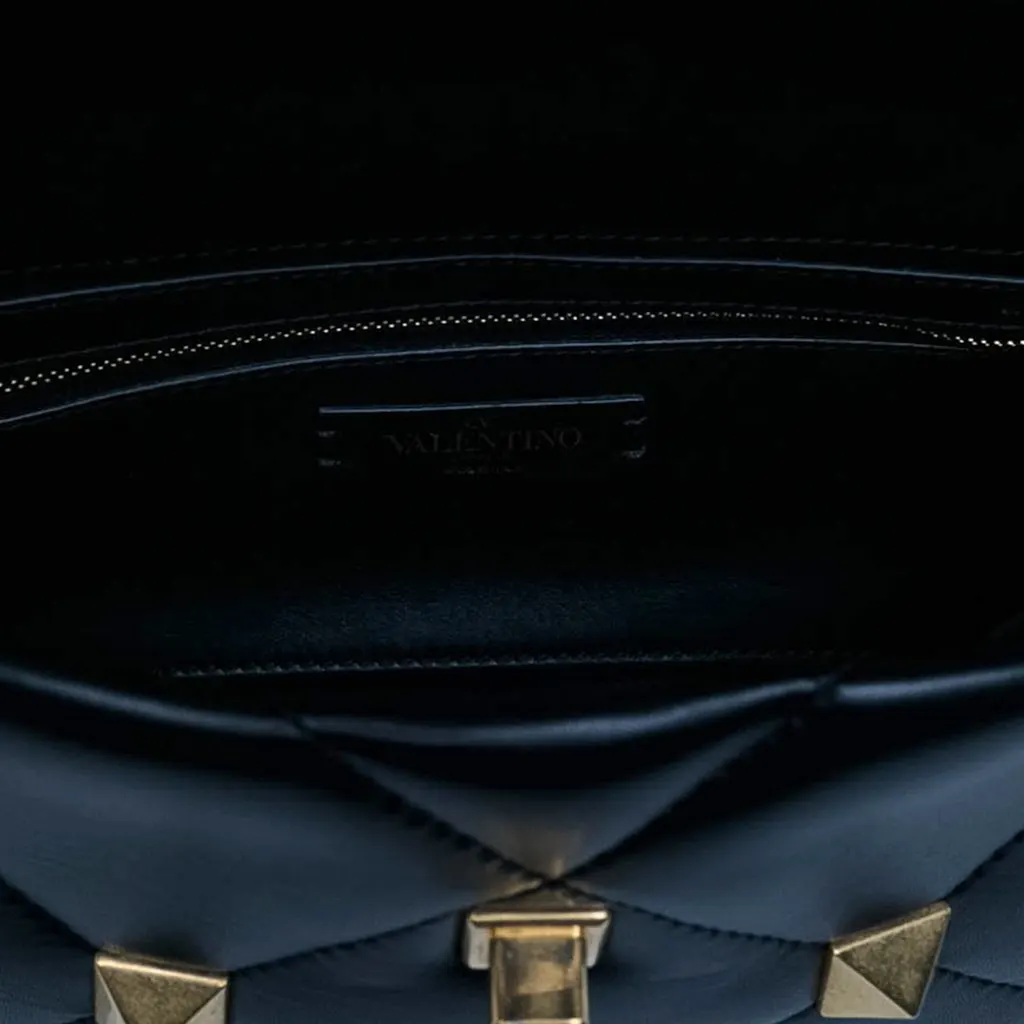 Valentino Medium Nappa Roman Stud Satchel Black Leather Good - Box View