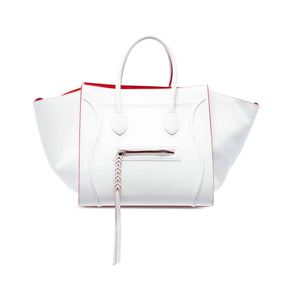 Celine Medium Leather Phantom Luggage Tote White Leather Good - Front View