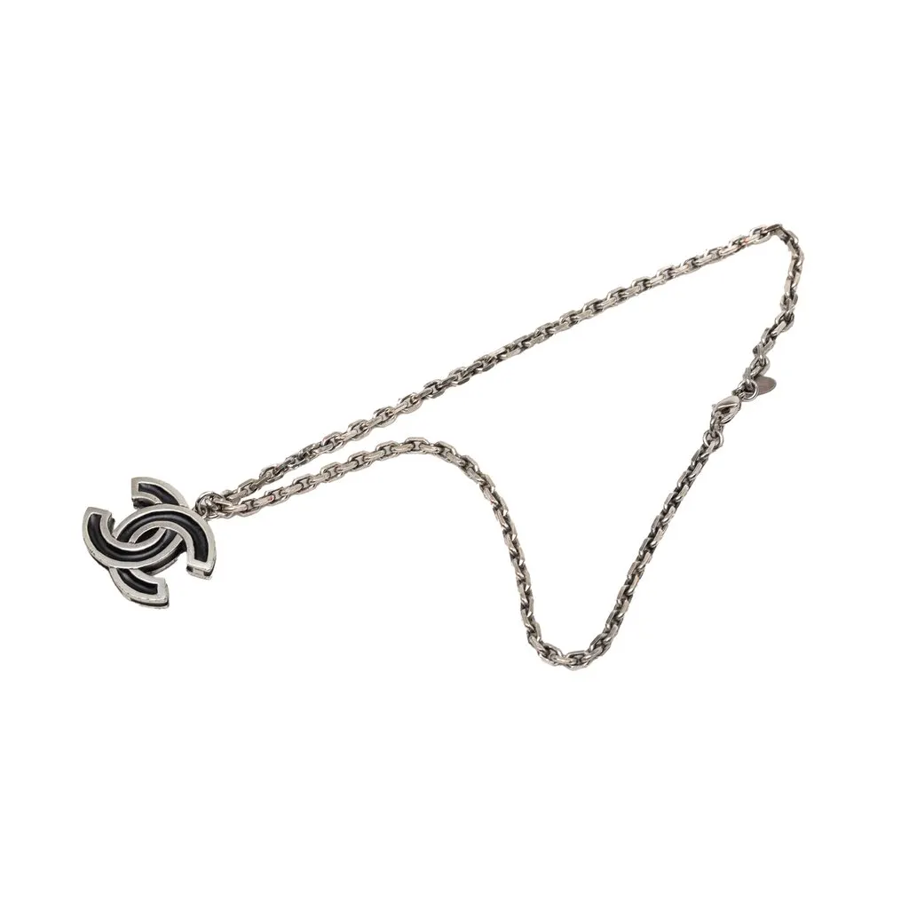 Chanel CC Brass Enamel Pendant Necklace Silver Metal Very good - Box View