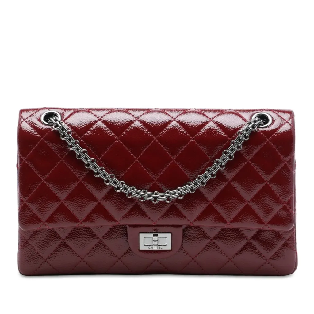 Chanel Quilted Glazed Caviar Reissue 2.55 Double Flap 226 Red Leather Very good - Front View