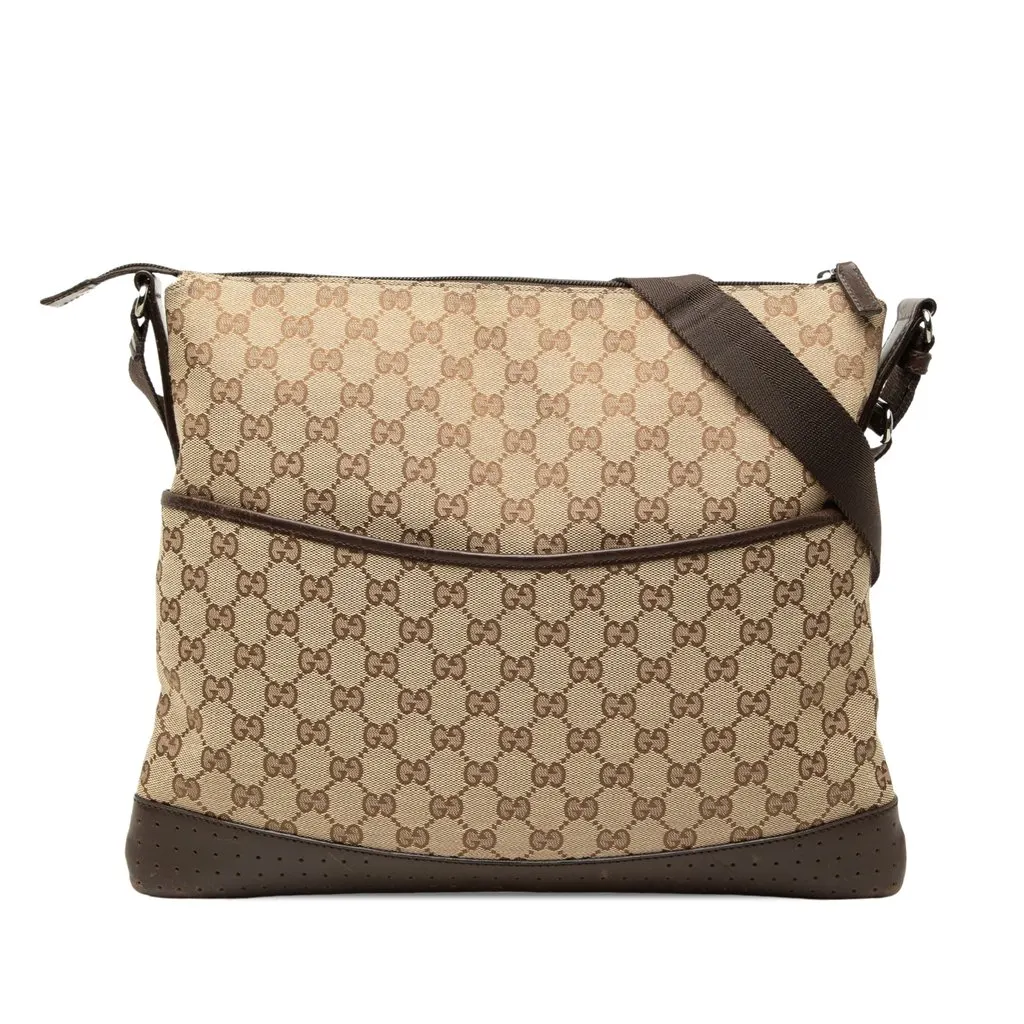 Gucci GG Canvas Perforated Crossbody Beige Canvas Good - Front View