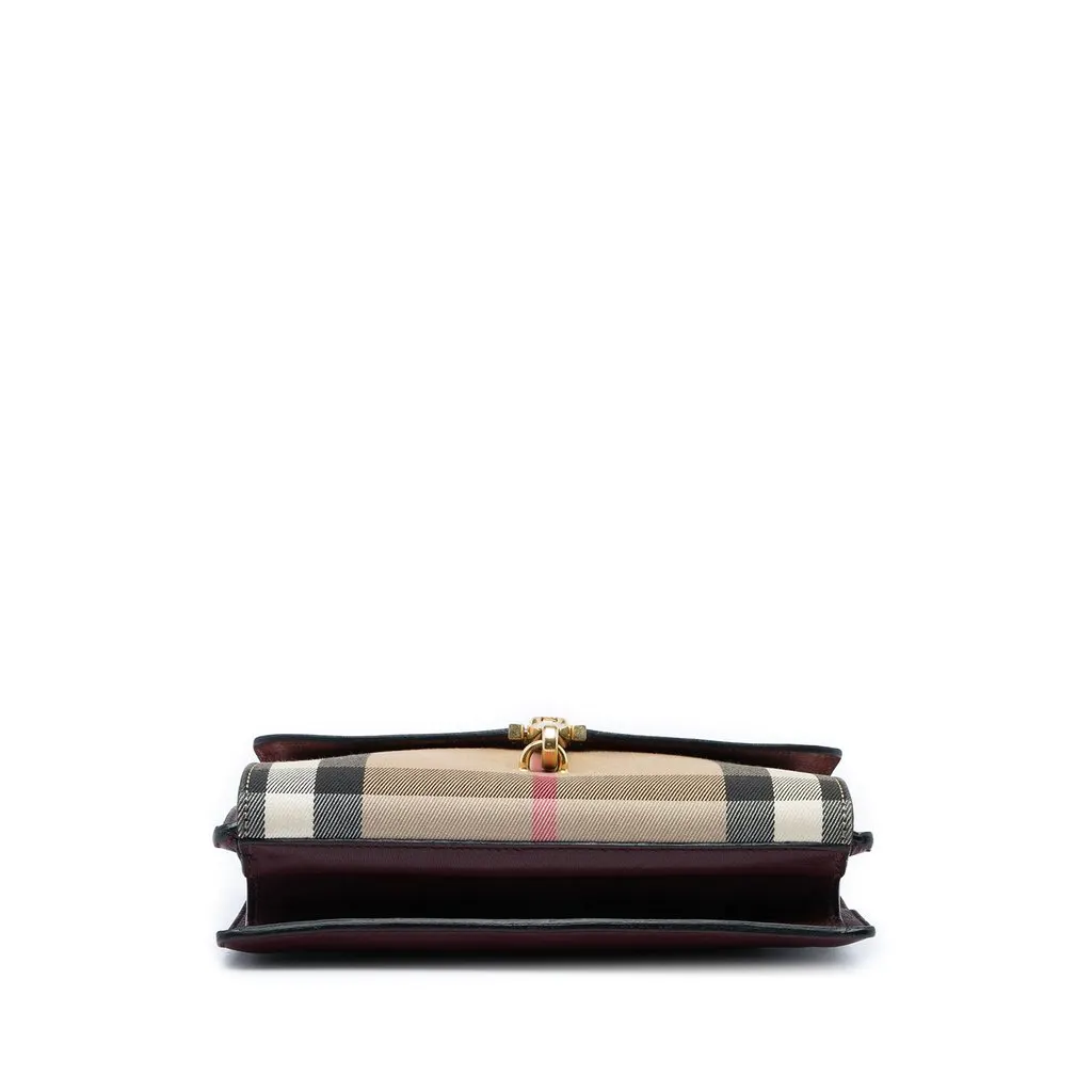 Burberry Small Leather and House Check Canvas Derby Macken Crossbody Red Leather Good - Inside View