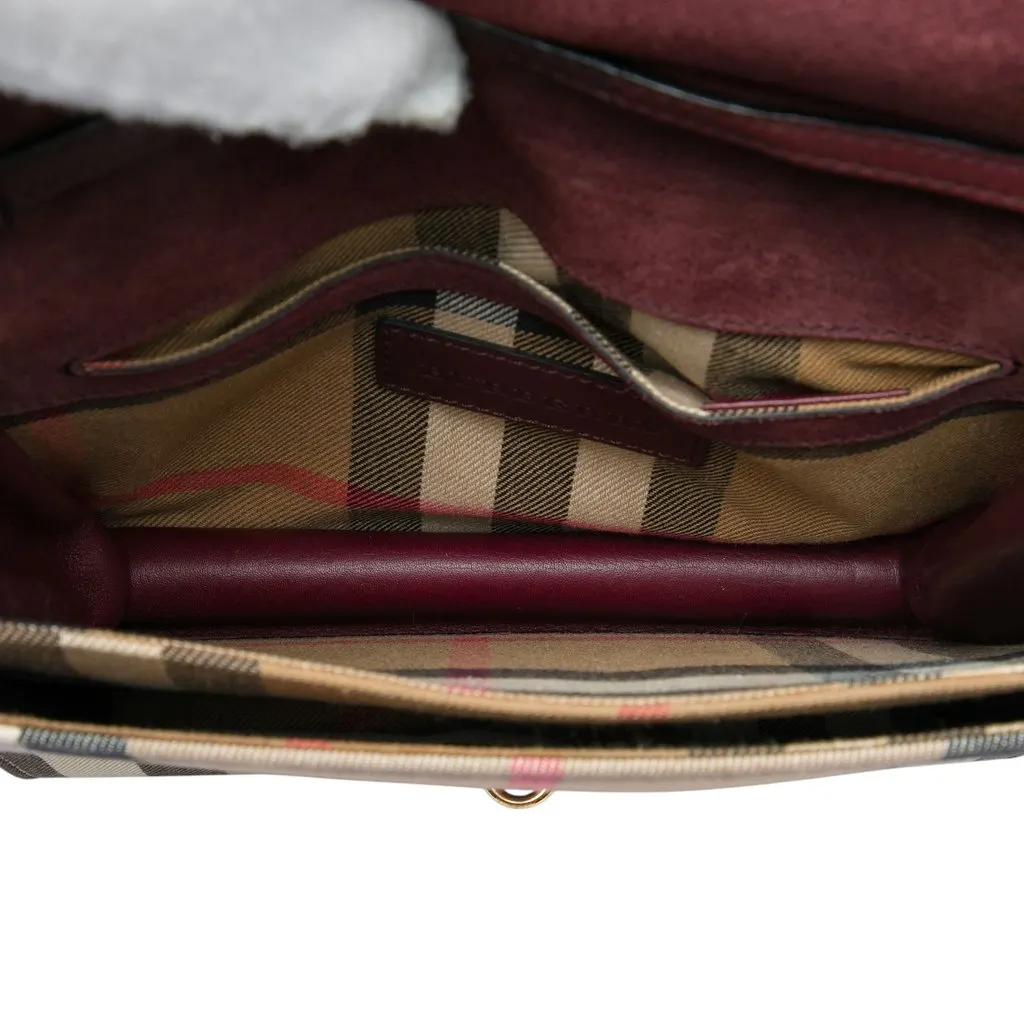 Burberry Small Leather and House Check Canvas Derby Macken Crossbody Red Leather Good - Model View