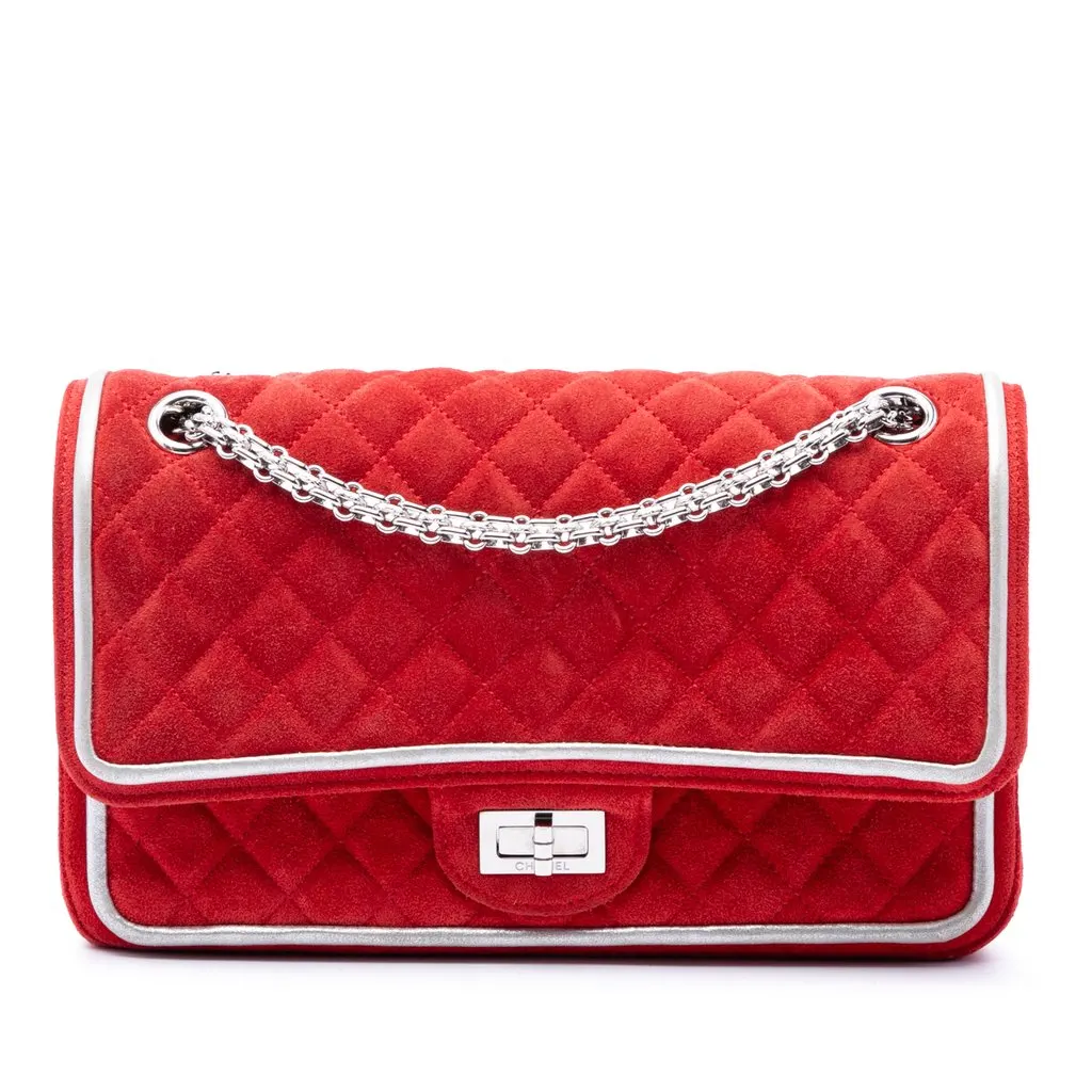 Chanel Quilted Suede Reissue 2.55 Double Flap 225 Red Leather Very good - Front View