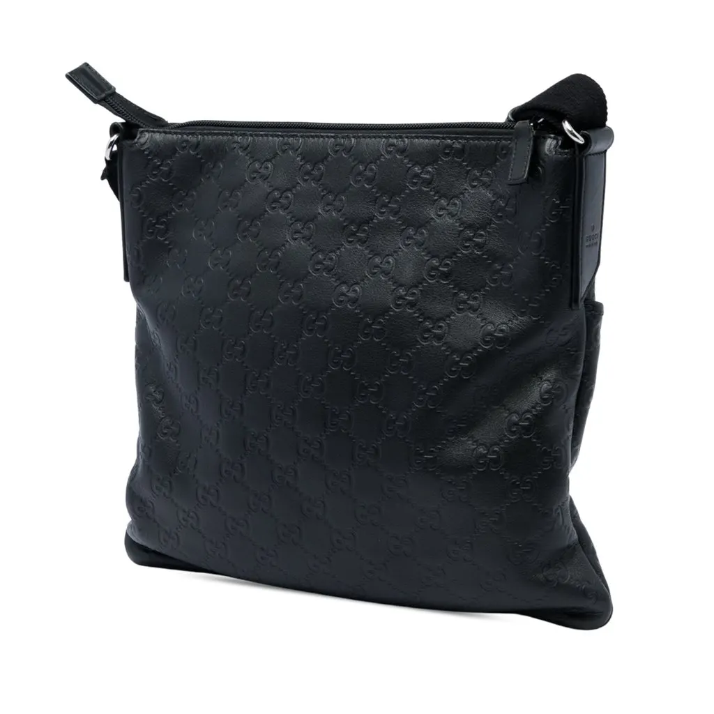 Gucci Guccissima Flat Messenger Bag Black Leather Very good - Back View