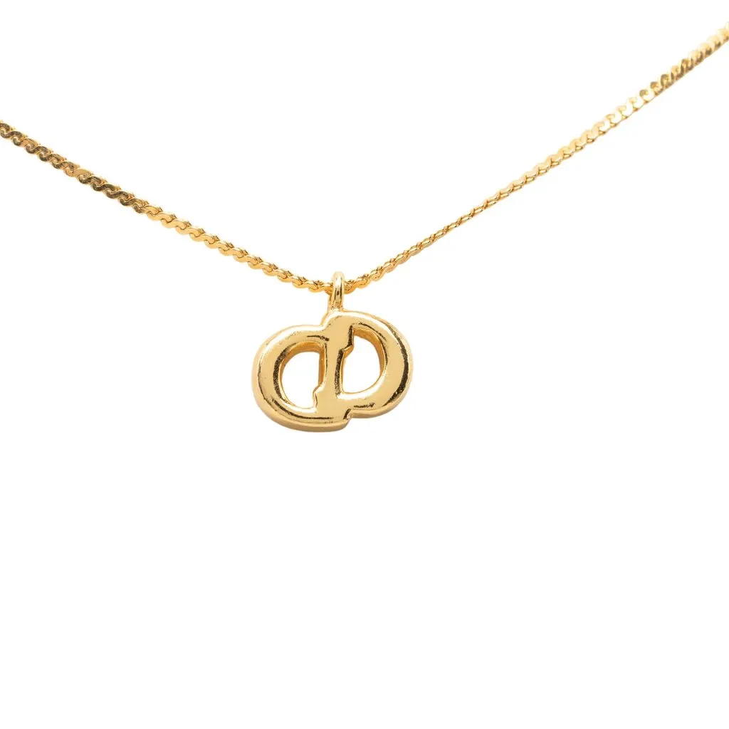 Dior Gold Plated Strass CD Logo Pendant Necklace Gold Metal Very good - Inside View