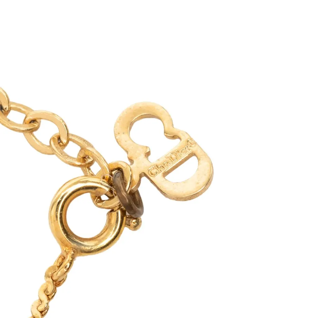 Dior Gold Plated Strass CD Logo Pendant Necklace Gold Metal Very good - Box View