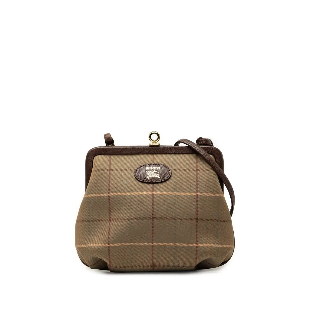 Burberry Vintage Check Canvas Kiss Lock Crossbody Brown Good - Front View