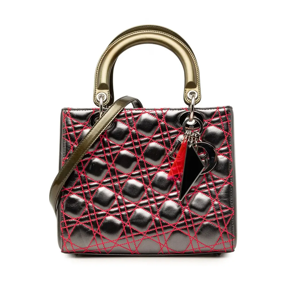 Dior Anselm Reyle Medium Metallic Lambskin Cannage Lady Dior Grey Leather Very good - Front View