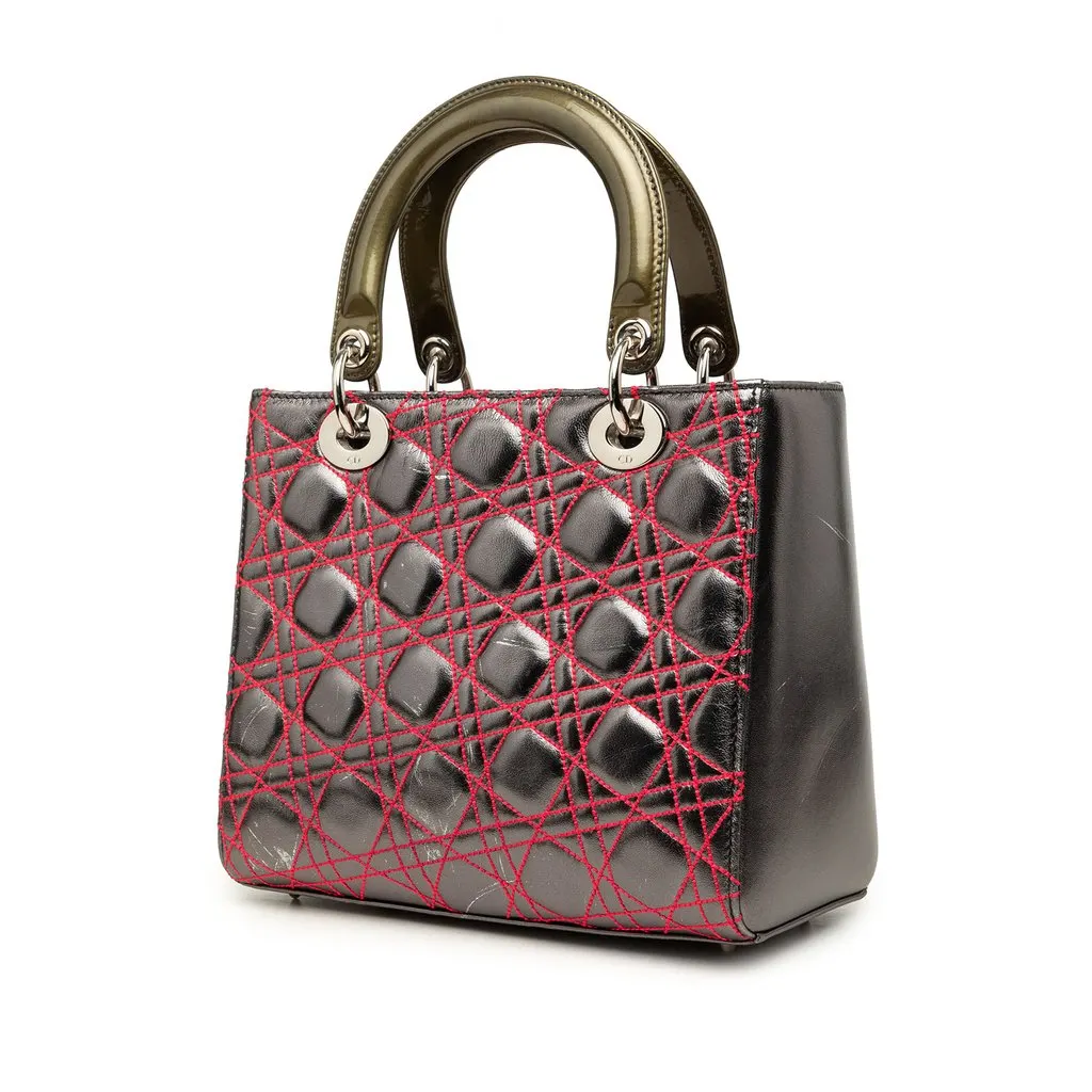 Dior Anselm Reyle Medium Metallic Lambskin Cannage Lady Dior Grey Leather Very good - Back View