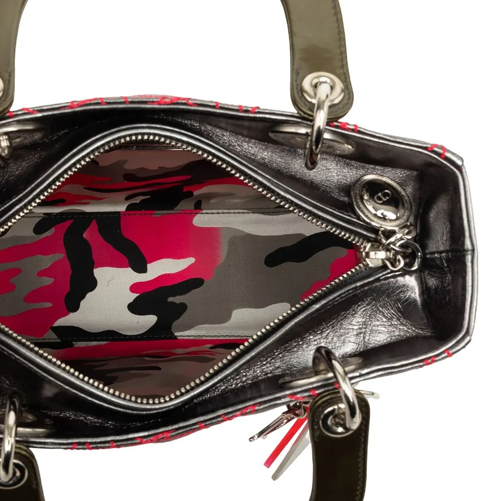 Dior Anselm Reyle Medium Metallic Lambskin Cannage Lady Dior Grey Leather Very good - Model View