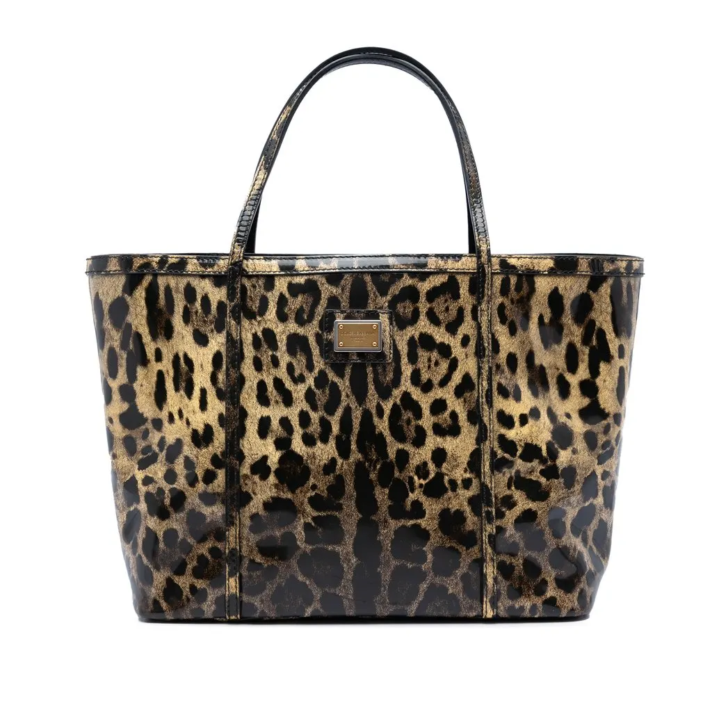 Dolce & Gabbana Leopard Printed Patent Miss Escape Tote Brown Leather Very good - Front View