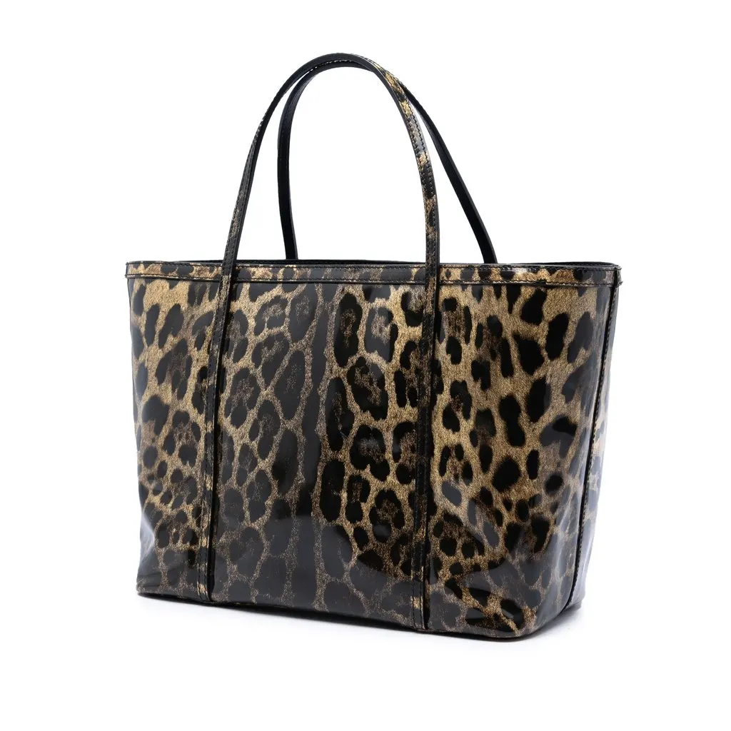 Dolce & Gabbana Leopard Printed Patent Miss Escape Tote Brown Leather Very good - Back View