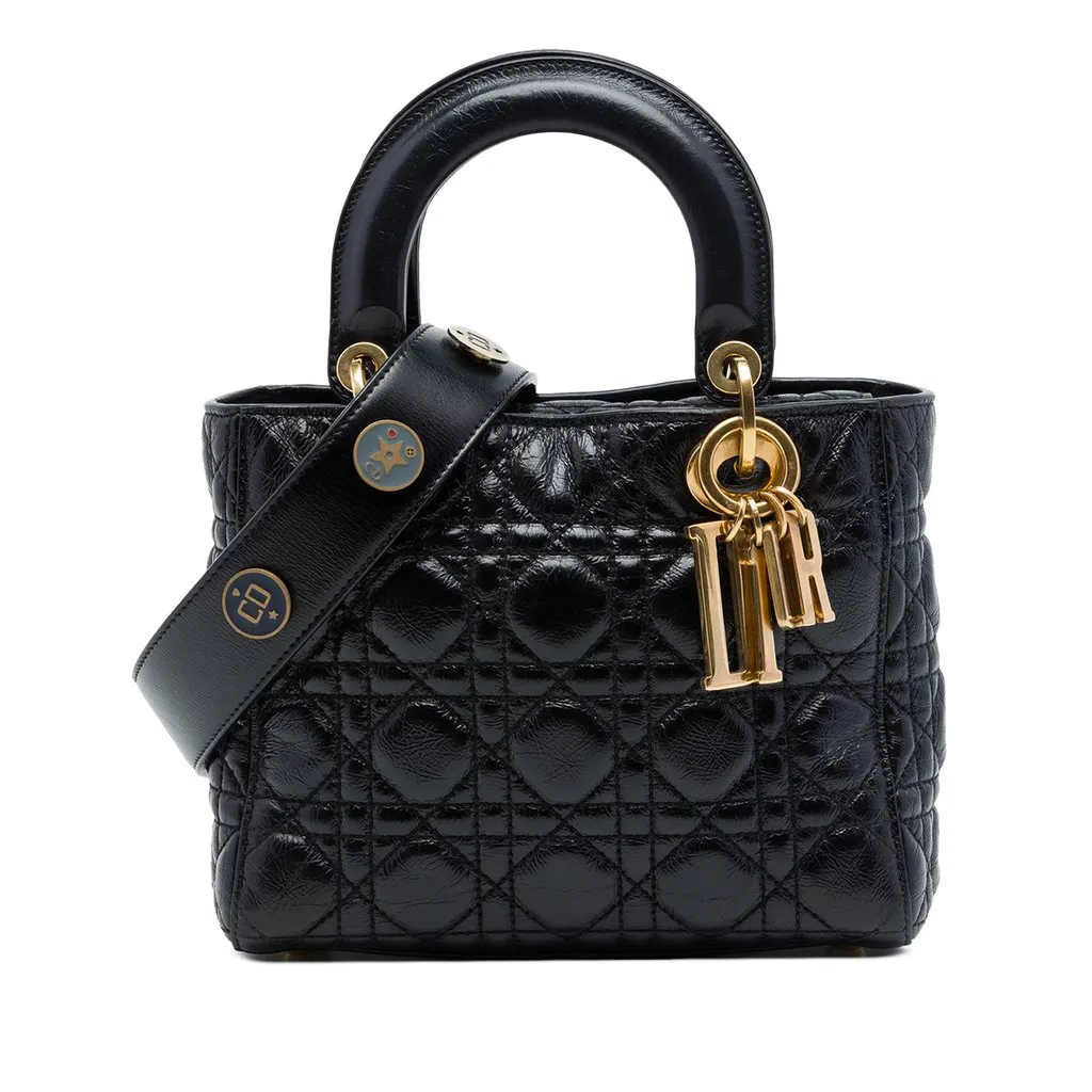 Dior Small Crinkled Patent Cannage My ABCDior Lady Dior Black Leather Good - Front View