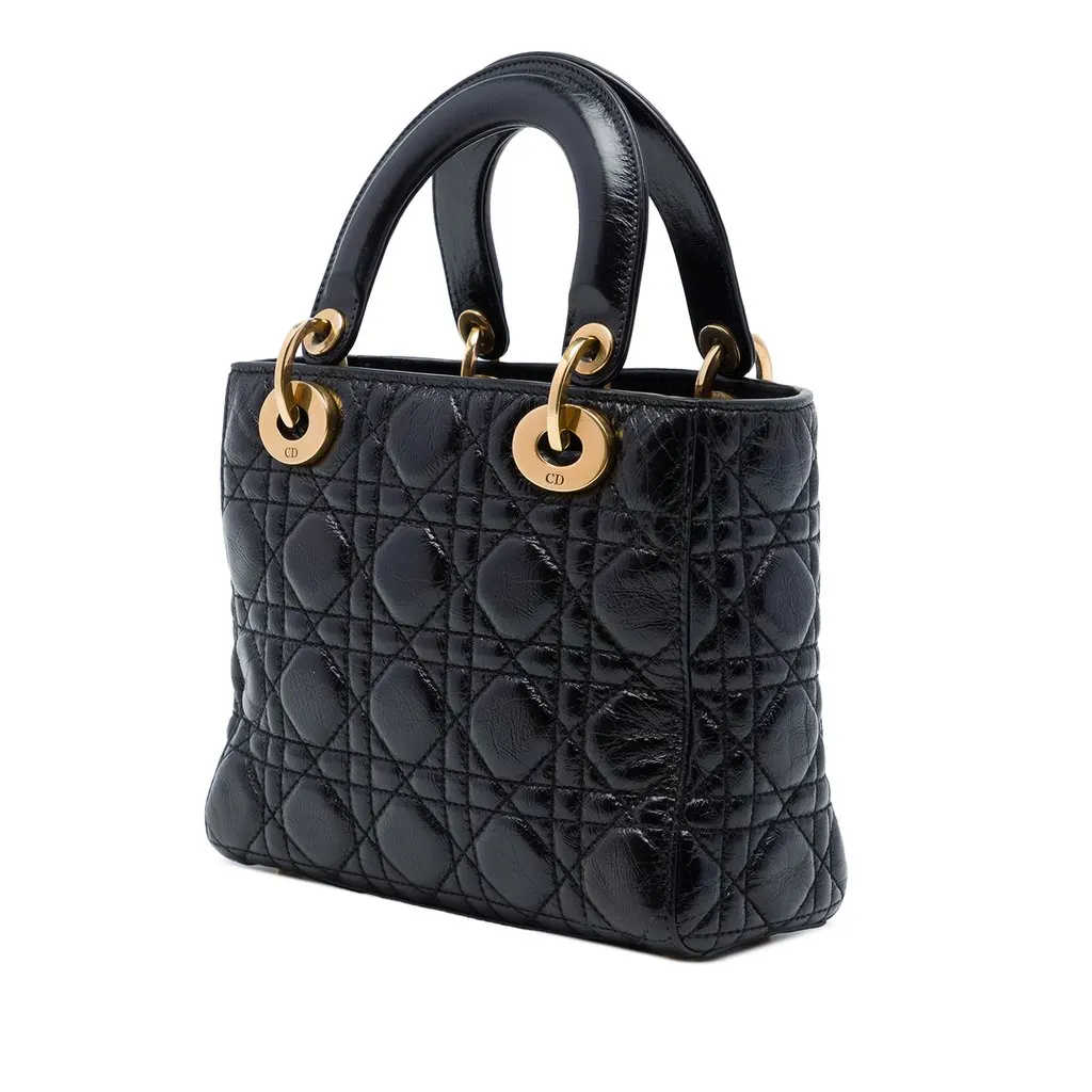 Dior Small Crinkled Patent Cannage My ABCDior Lady Dior Black Leather Good - Back View