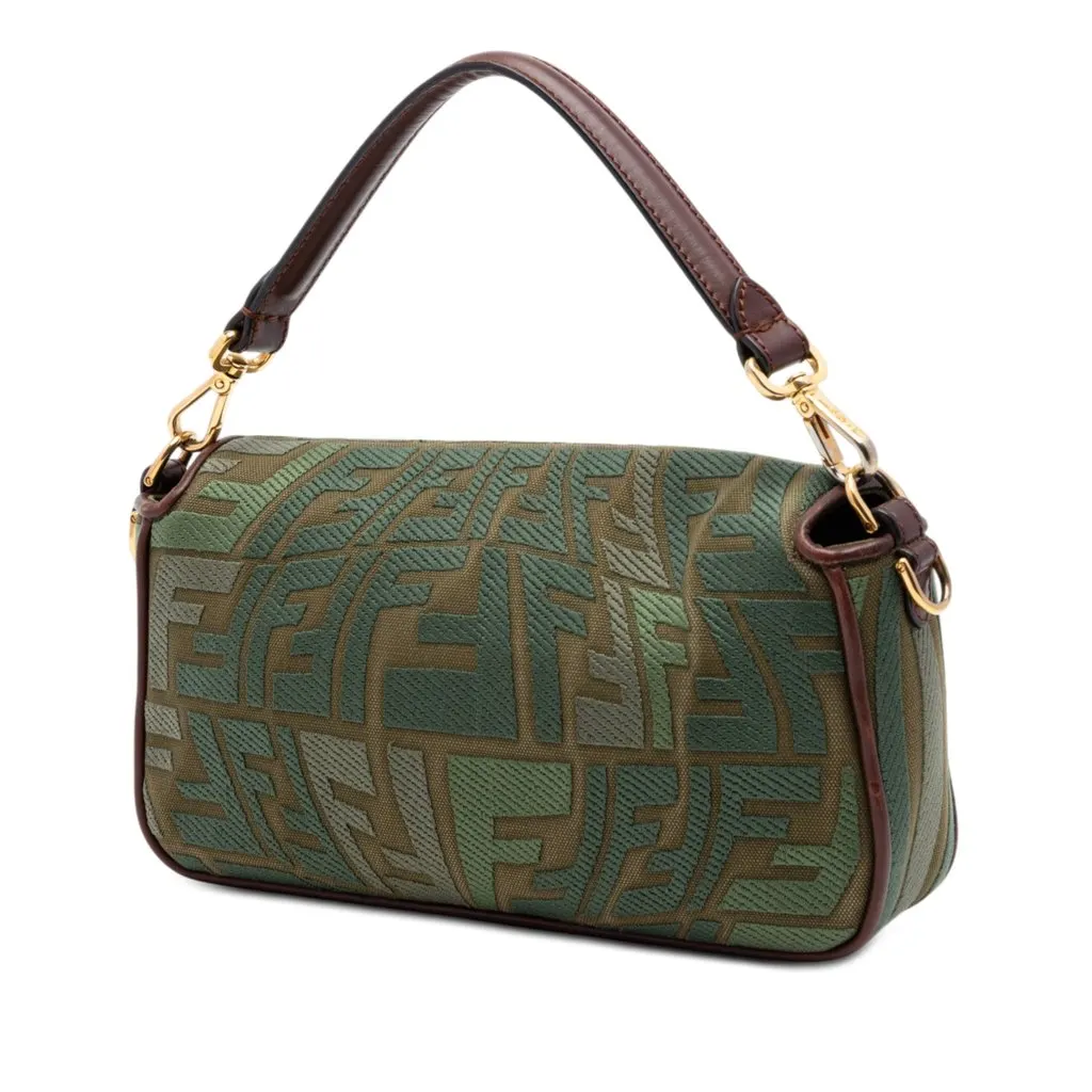 Fendi Sarah Coleman FF Canvas Fish Eye Embroidered Baguette Satchel Green Very good - Back View