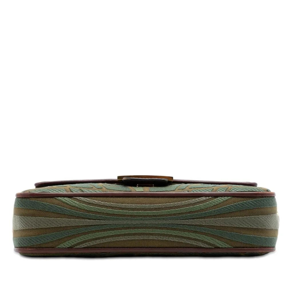 Fendi Sarah Coleman FF Canvas Fish Eye Embroidered Baguette Satchel Green Very good - Inside View