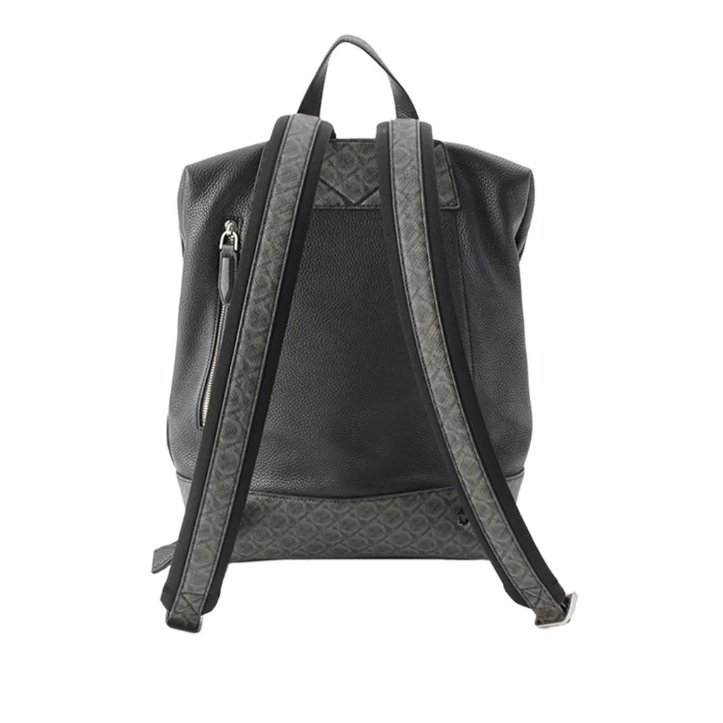 Ferragamo Gancini Coated Canvas Trimmed Leather Backpack Black Leather Very good - Back View