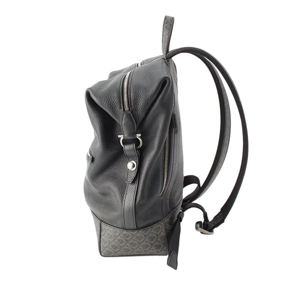 Ferragamo Gancini Coated Canvas Trimmed Leather Backpack Black Leather Very good - Model View