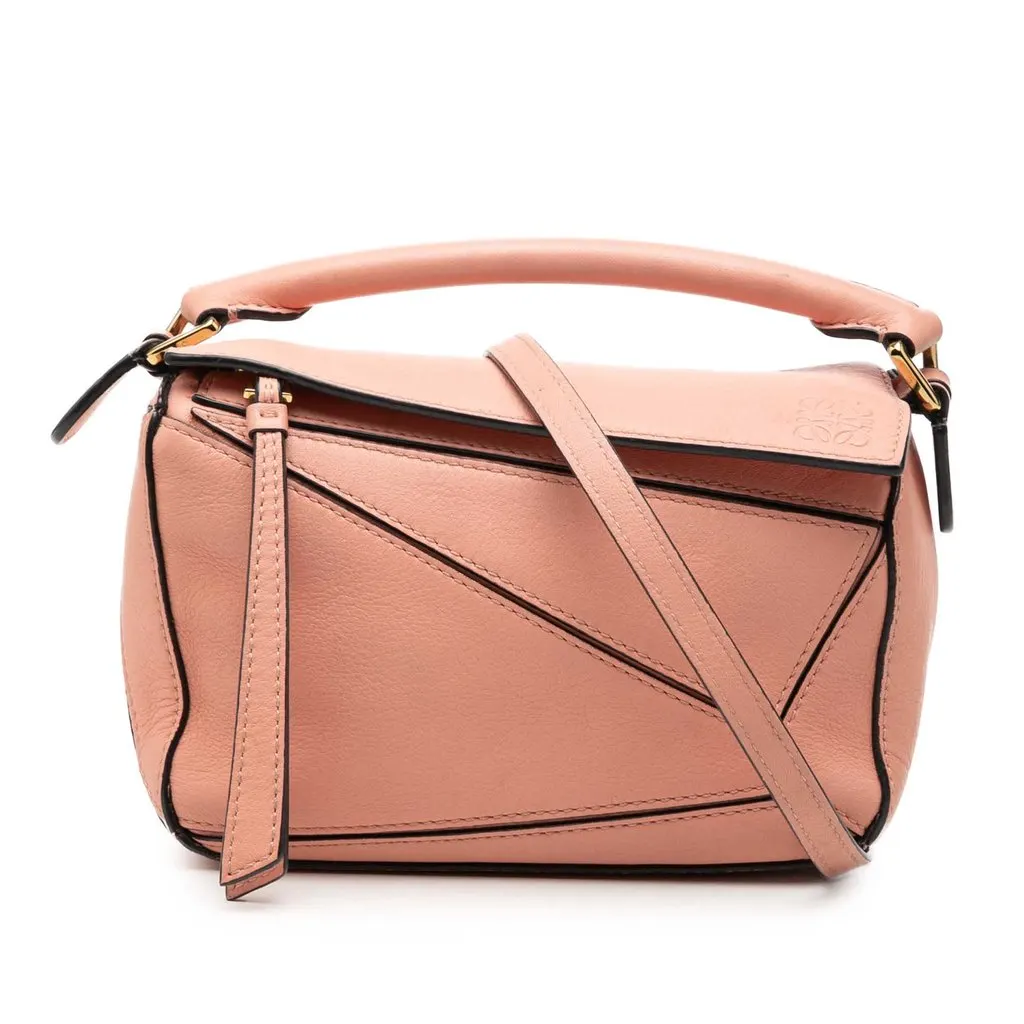 LOEWE Mini Calfskin Puzzle Satchel Pink Leather Very good - Front View