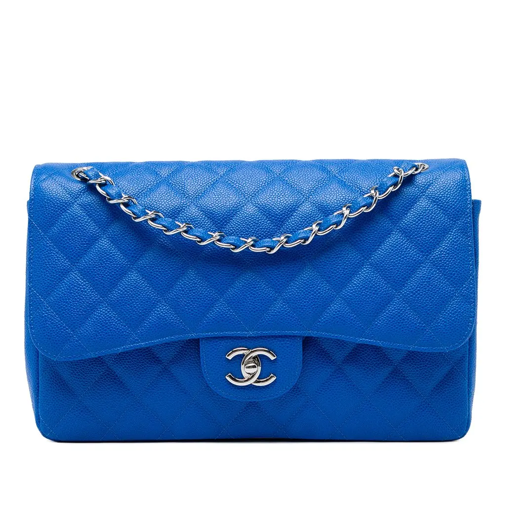 Chanel Jumbo Classic Caviar Double Flap Blue Leather Very good - Front View