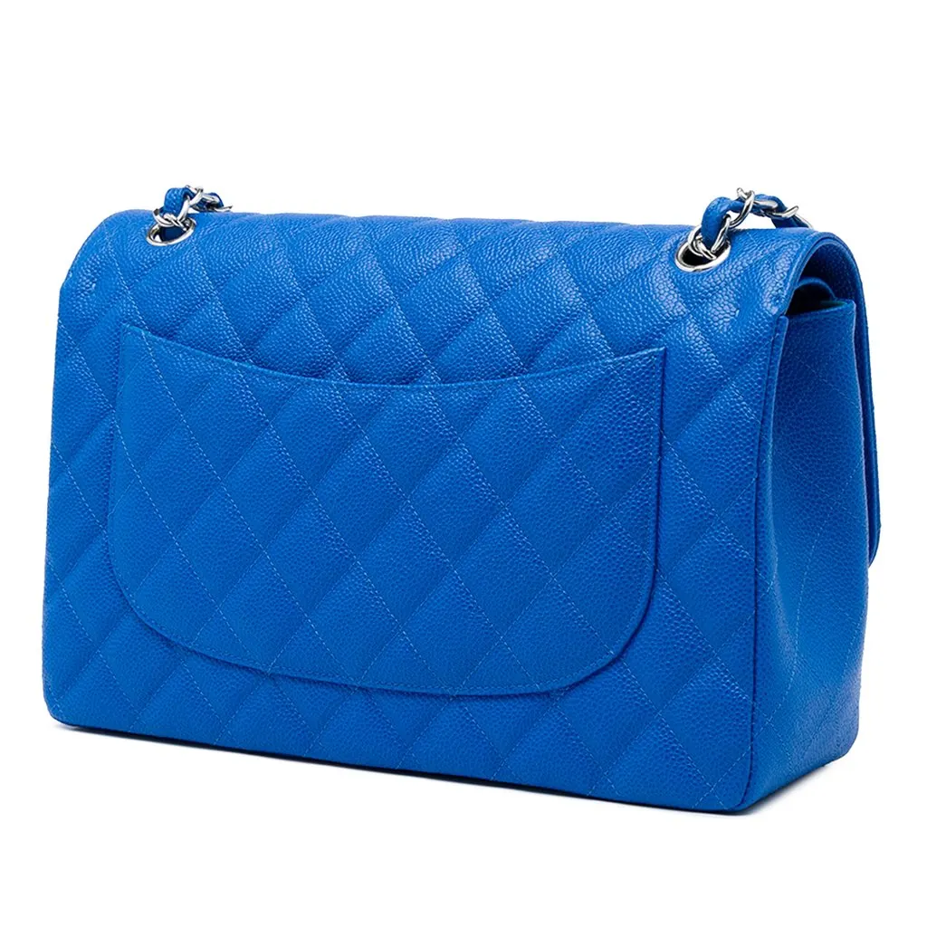 Chanel Jumbo Classic Caviar Double Flap Blue Leather Very good - Back View