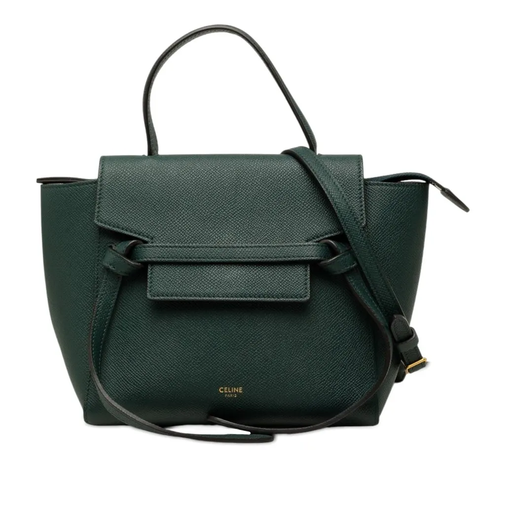 Celine Nano Grained Calfskin Belt Bag Green Leather Very good - Front View