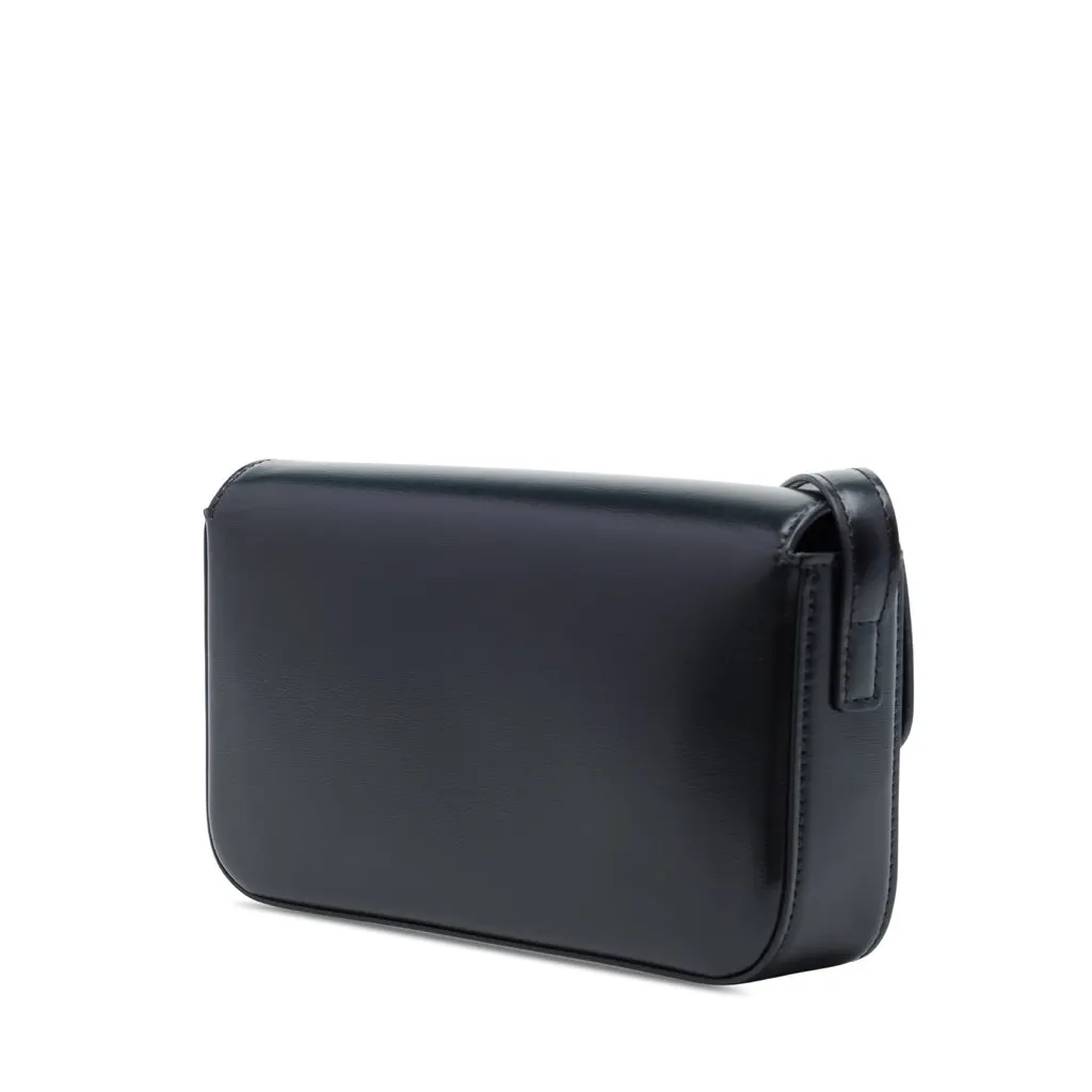 Celine Shiny Calfskin Triomphe Claude Shoulder Bag Black Leather Very good - Back View