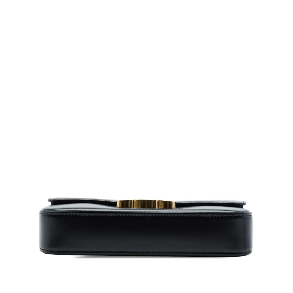Celine Shiny Calfskin Triomphe Claude Shoulder Bag Black Leather Very good - Inside View