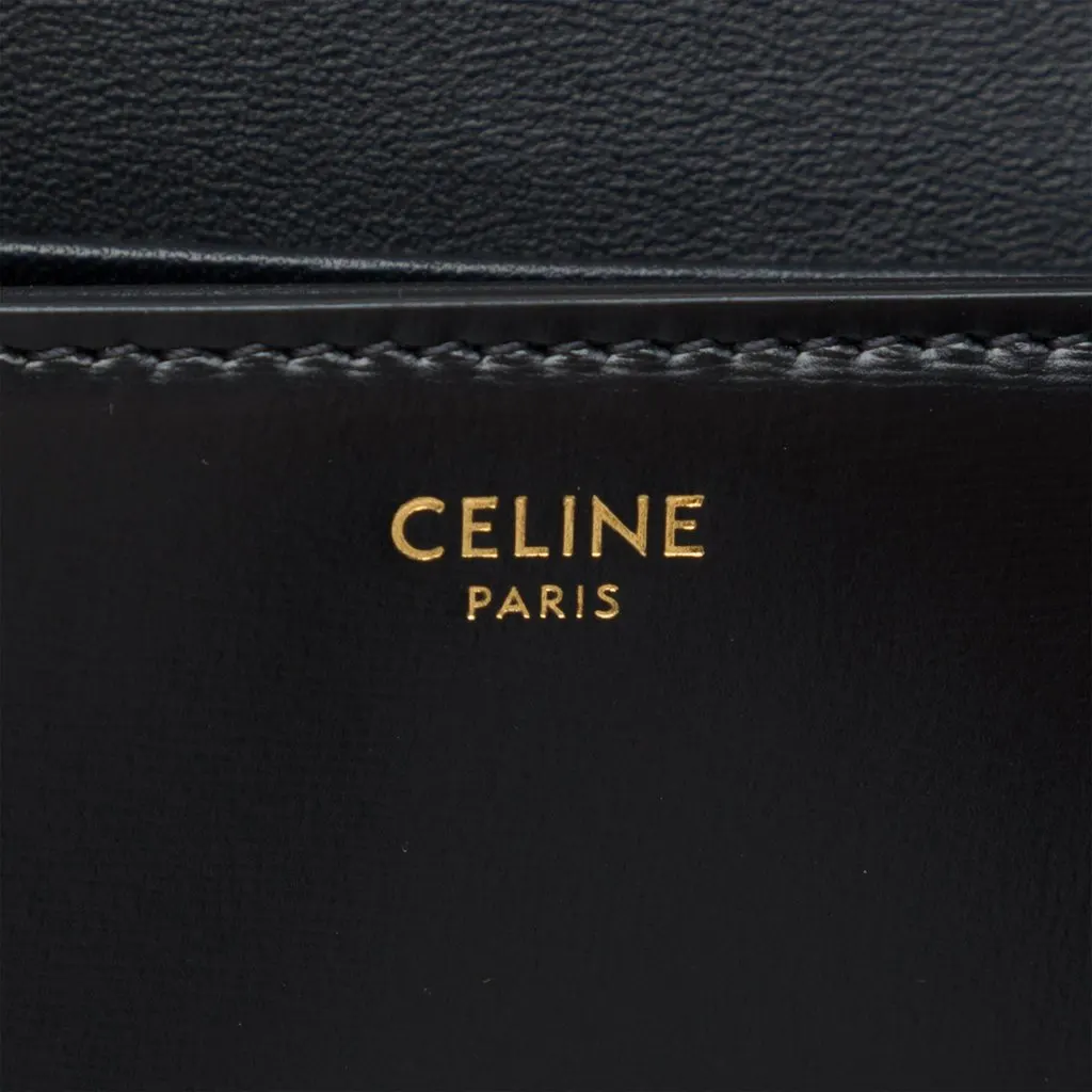 Celine Shiny Calfskin Triomphe Claude Shoulder Bag Black Leather Very good - Box View