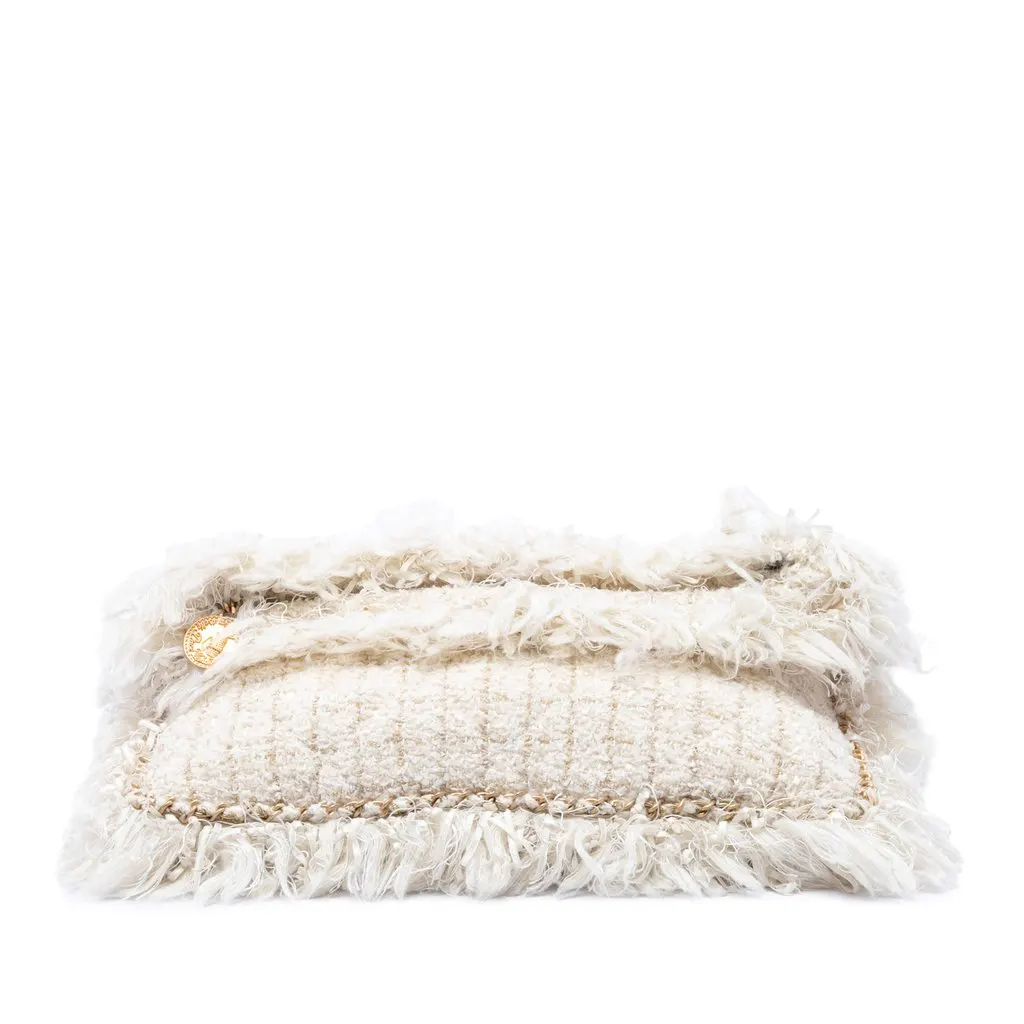 Chanel Paris Cosmopolite Tweed Fringe Clutch Brown Tweed Good - Inside View