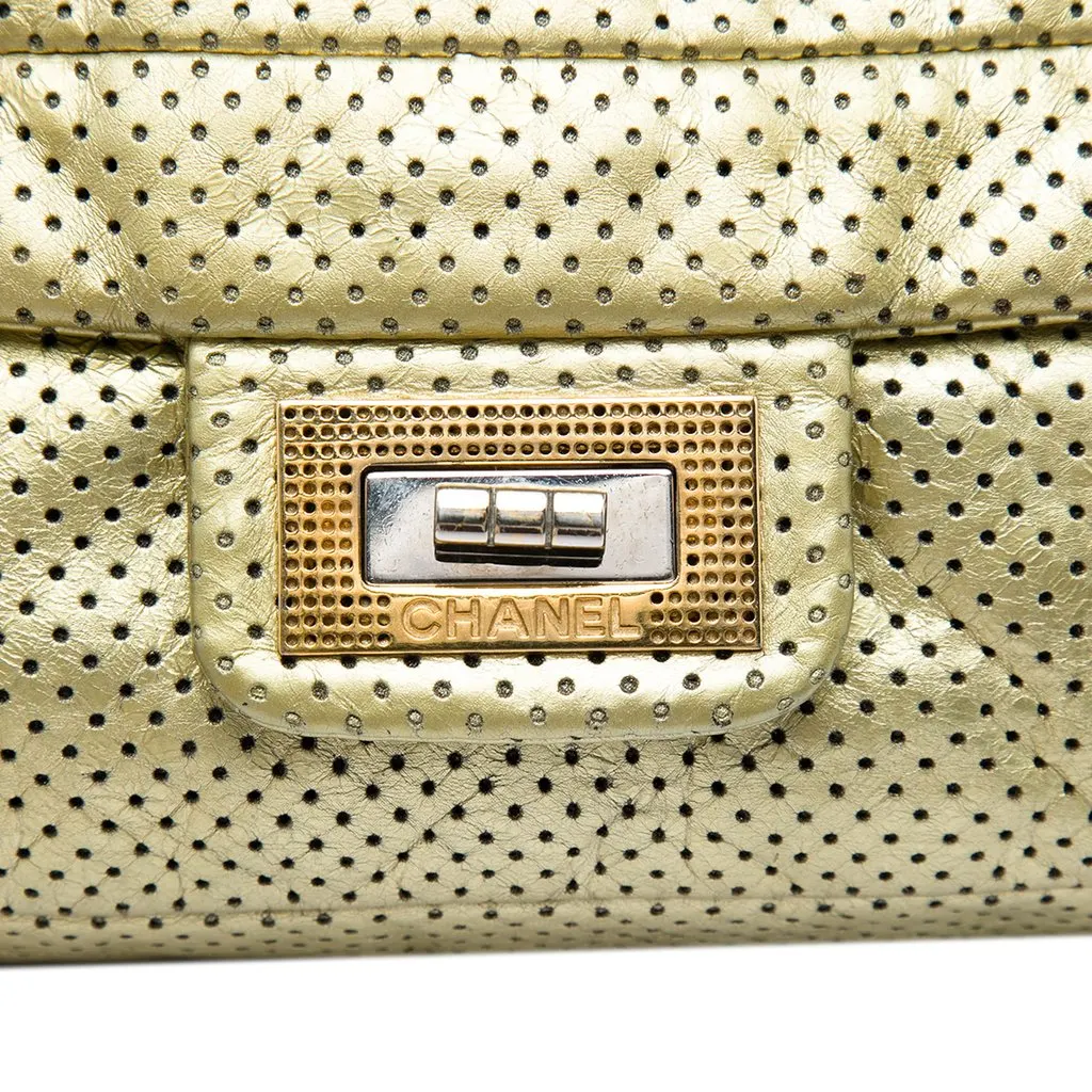 Chanel Metallic Perforated Calfskin Reissue 2.55 Drill Flap Gold Leather Very good - Box View