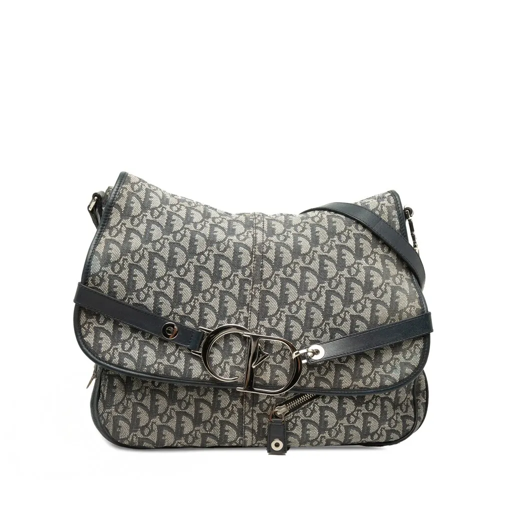Dior Diorissimo Trotter Canvas Messenger Bag Blue Canvas Good - Front View