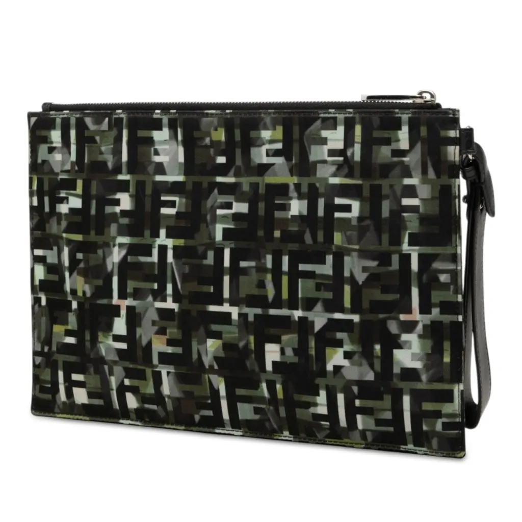 Fendi FF 1974 Nylon Camouflage Wristlet Pouch Black Polyamide Good - Back View