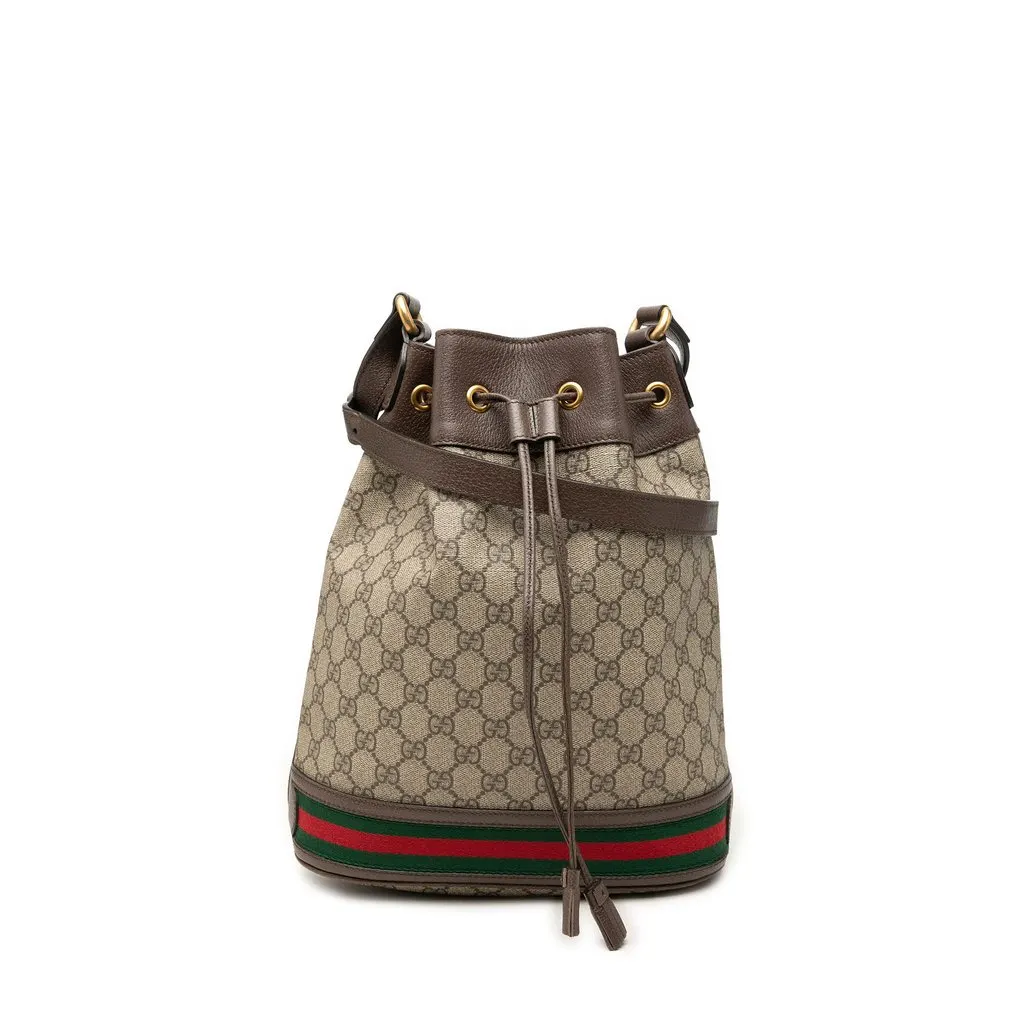 Gucci GG Supreme Web Ophidia Bucket Bag Beige Canvas Very good - Front View