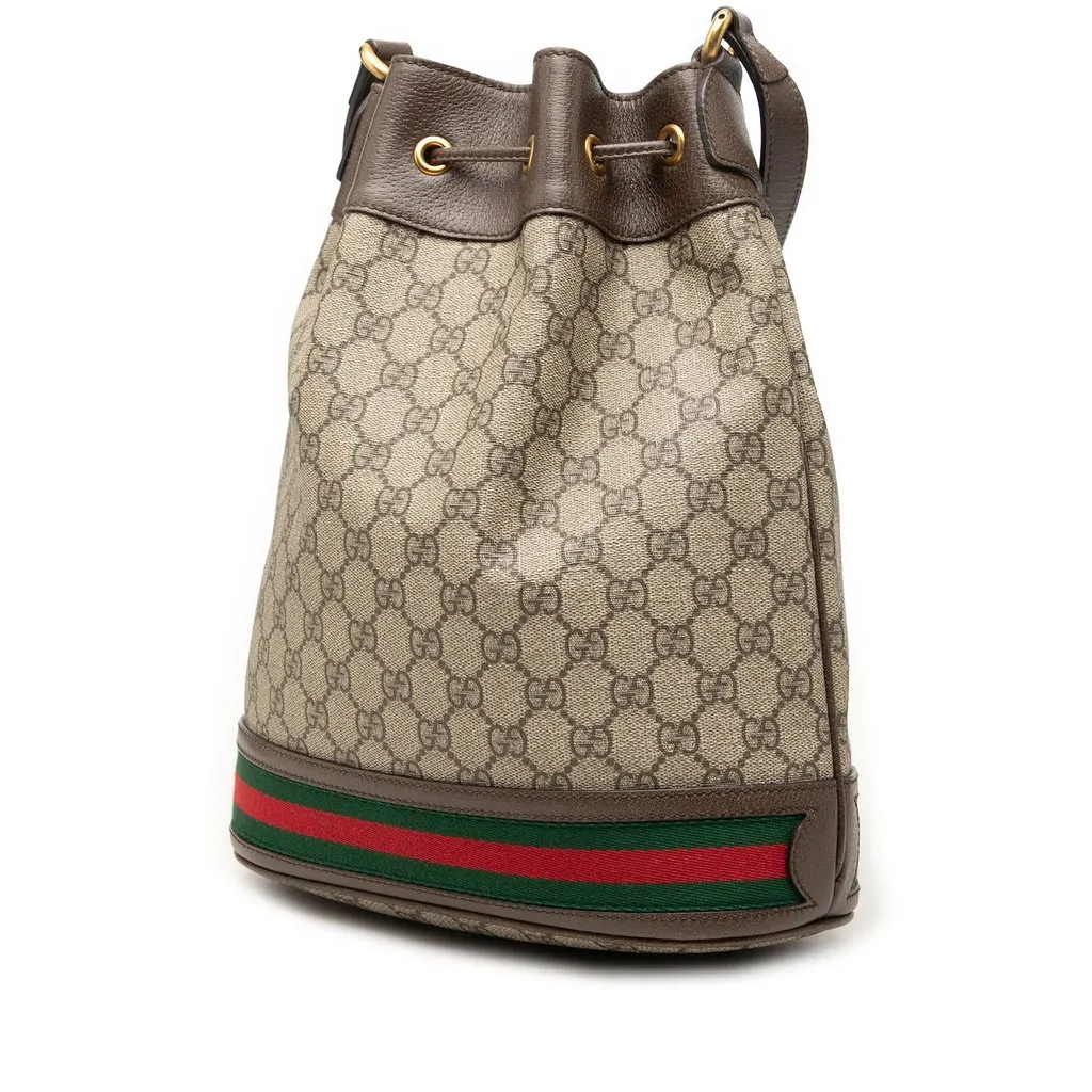 Gucci GG Supreme Web Ophidia Bucket Bag Beige Canvas Very good - Back View