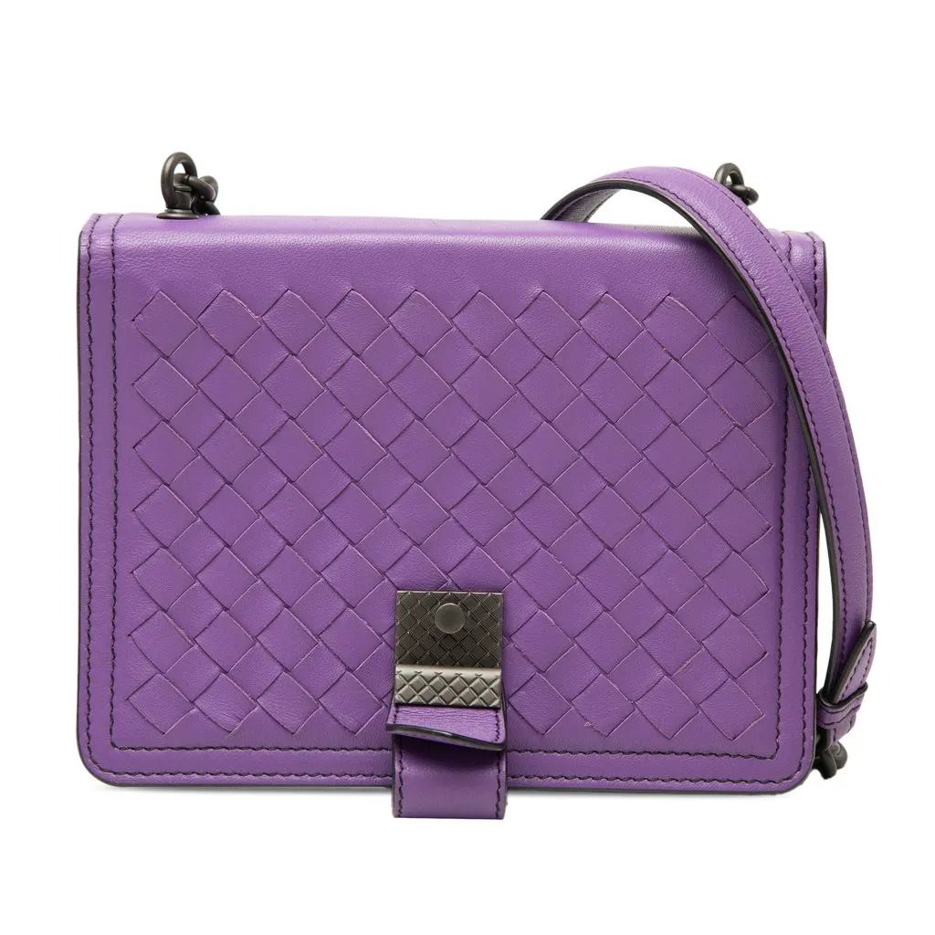 Bottega Veneta Small Nappa Intrecciato Runway Shoulder Bag Purple Leather Very good - Front View