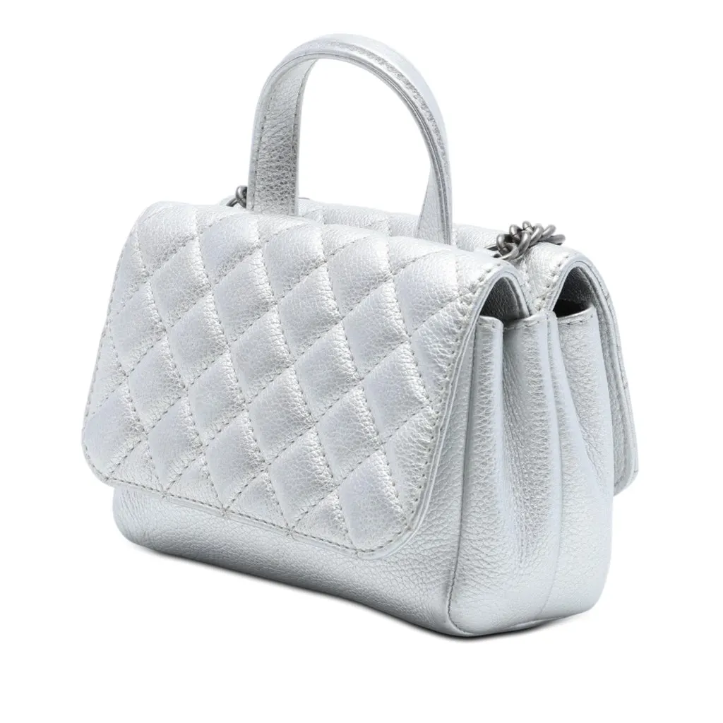 Chanel Metallic Grained Calfskin Pilot Essentials Double Sided Flap Silver Leather Very good - Back View