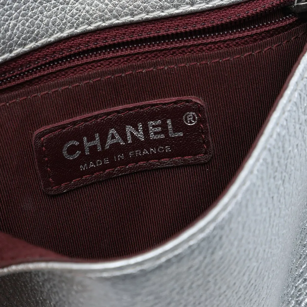 Chanel Metallic Grained Calfskin Pilot Essentials Double Sided Flap Silver Leather Very good - Box View