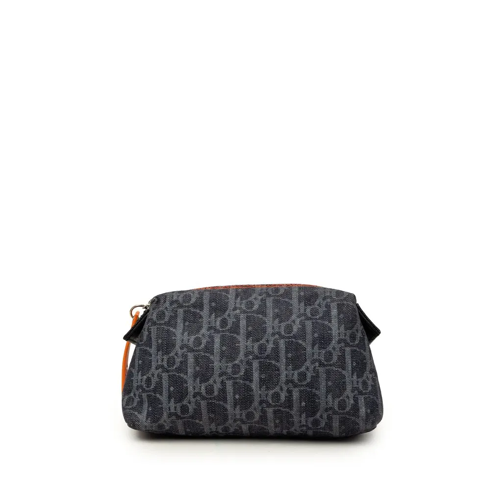 Dior Oblique Denim Flight Cosmetic Pouch Blue Denim Very good - Front View