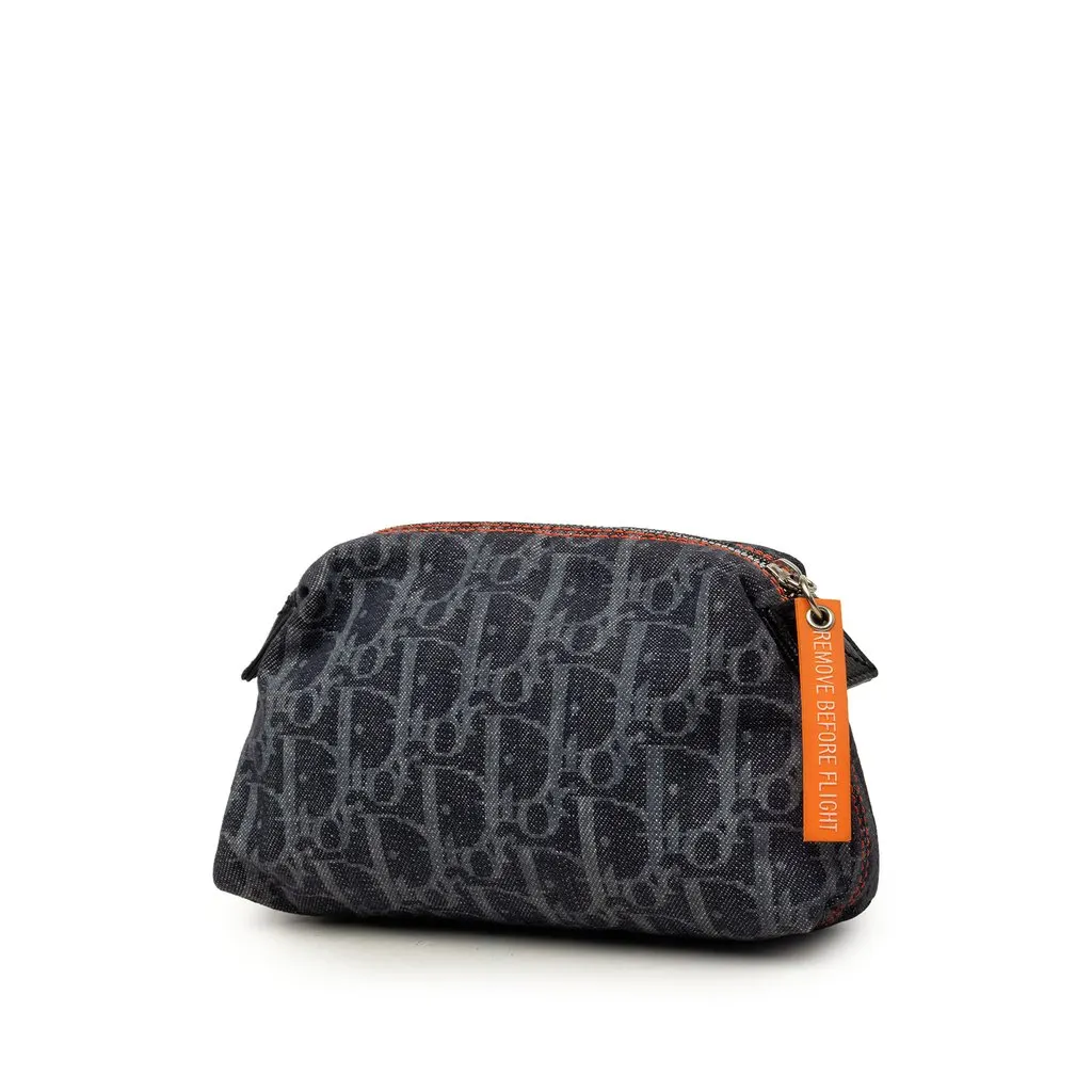 Dior Oblique Denim Flight Cosmetic Pouch Blue Denim Very good - Back View