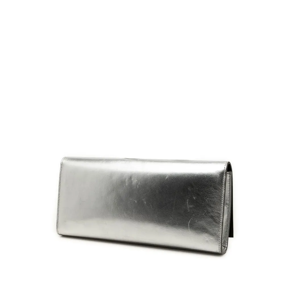 Saint Laurent Metallic Calfskin Cassandre Clutch Silver Leather Very good - Back View