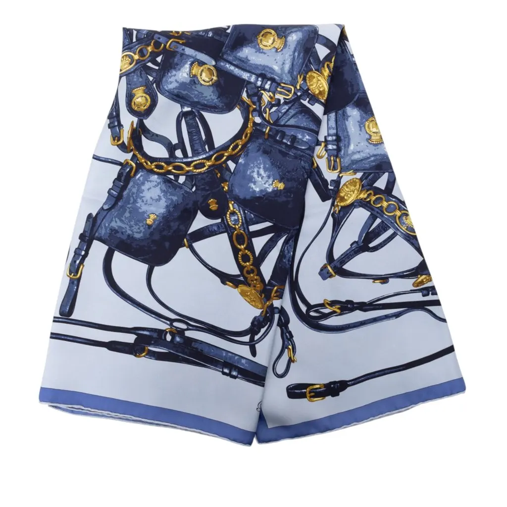 Hermès Brides Rebelles Silk Scarf 90 Blue Silk Good - Front View