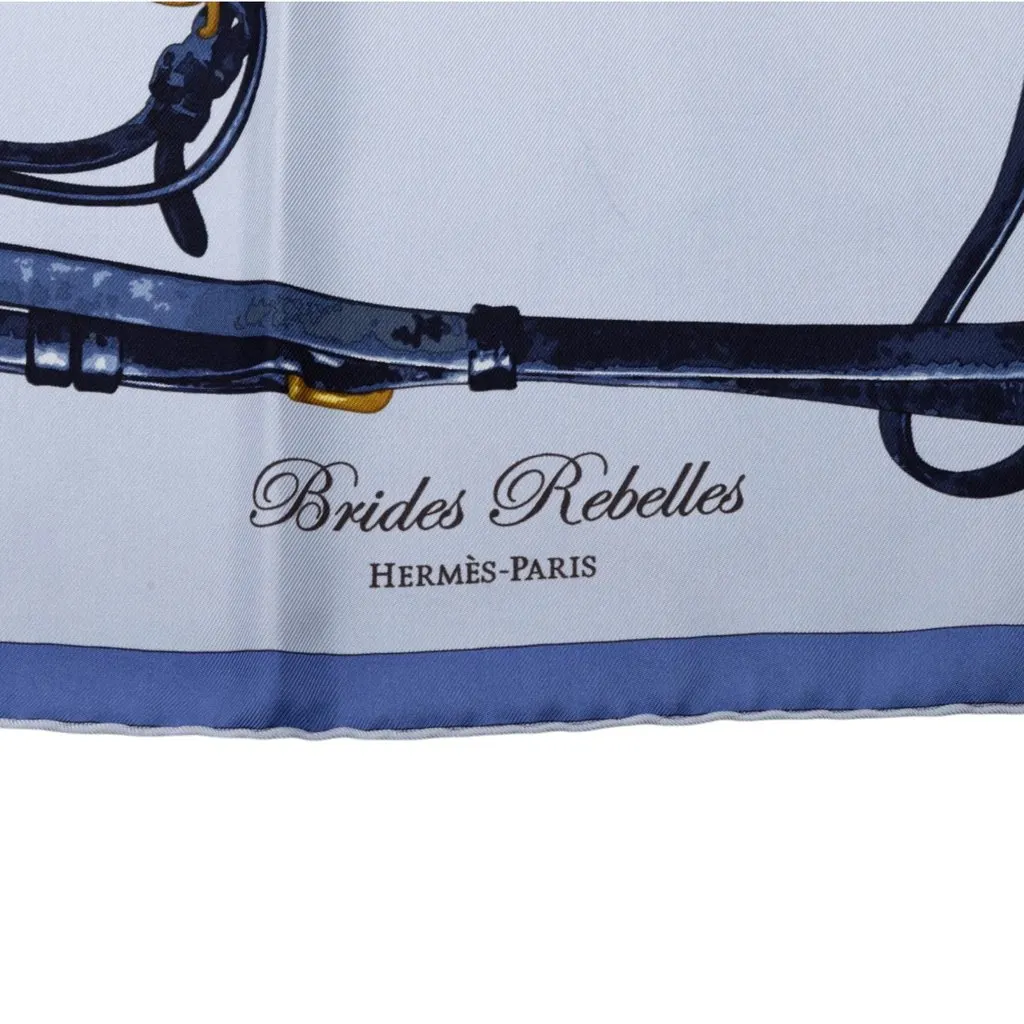 Hermès Brides Rebelles Silk Scarf 90 Blue Silk Good - Back View