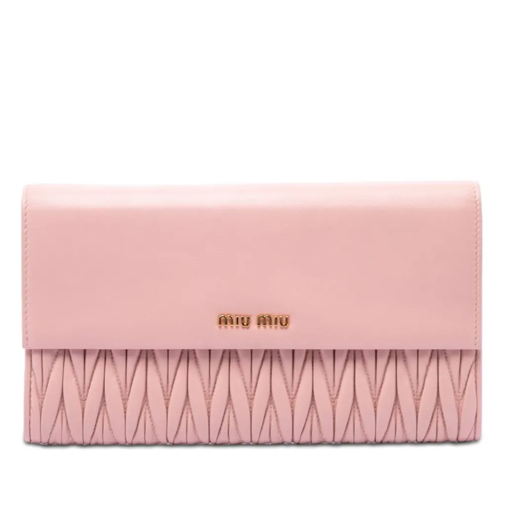 Miu Miu Matelasse Nappa Clutch Pink Leather Very good - Front View