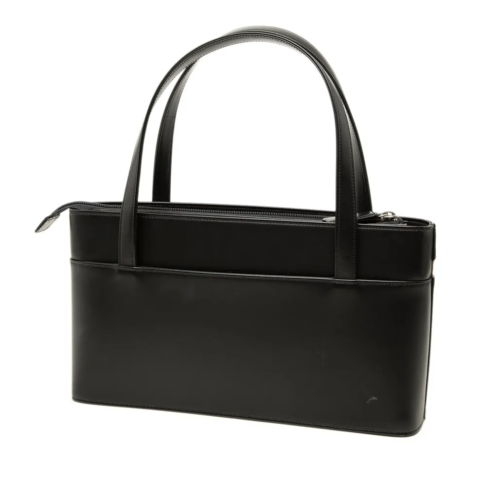Burberry House Check Canvas Trimmed Leather Handbag Black Leather Very good - Back View